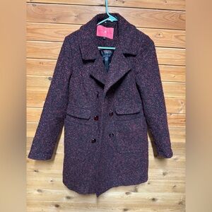 Ivanka Trump Women's Red and Black Tweed Pea Coat